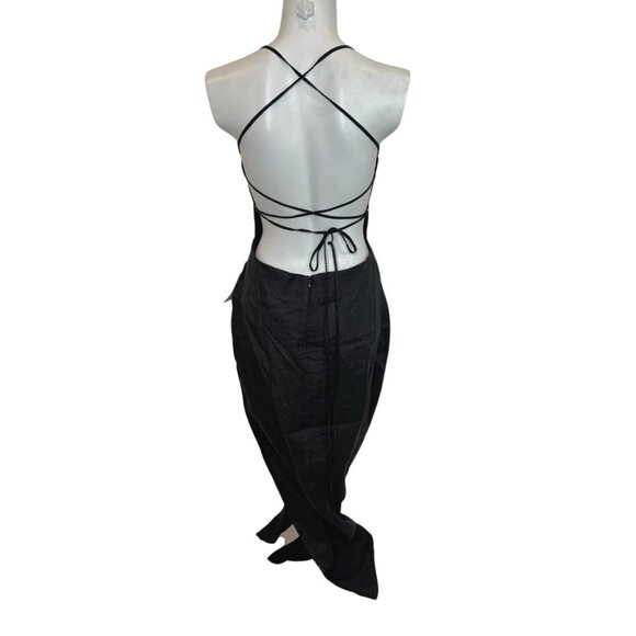 Rumer LouLou Black Strappy Back Ruched Maxi Dress w/ Side Slit NWT - M - Picture 5 of 15